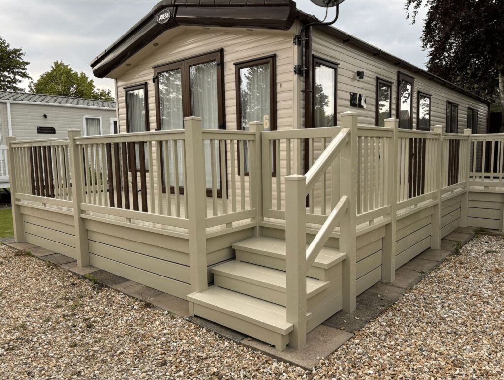 Cream caravan veranda with steps