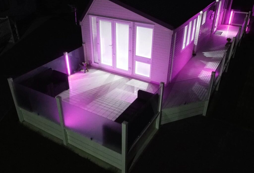 Holiday home deck lit with Smart LED lighting